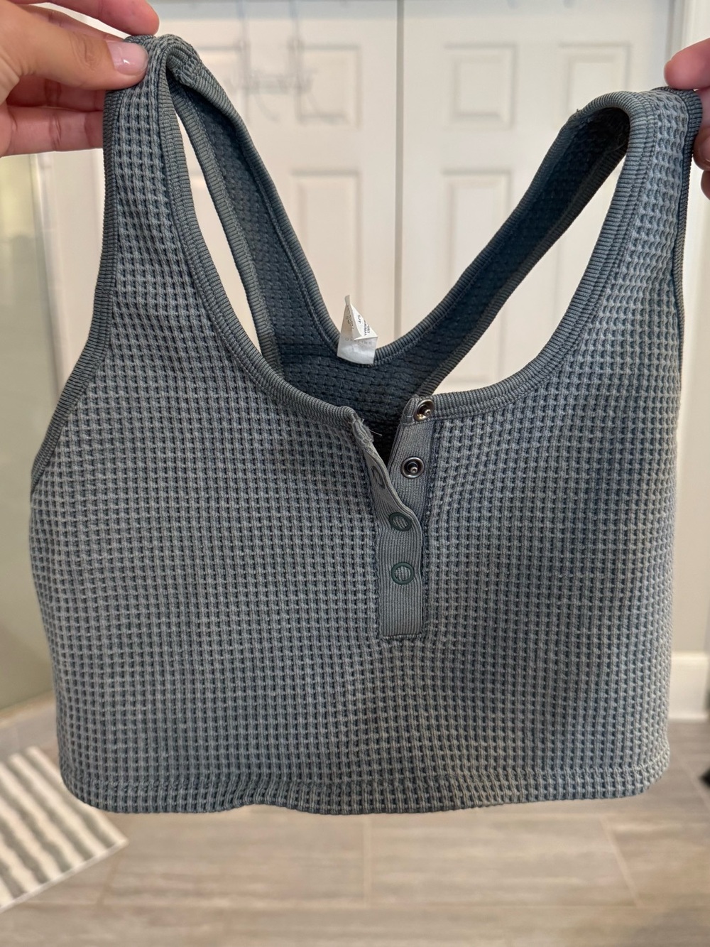 OFFLINE by aerie Gray Green Waffle Print Cropped Lounge Bra